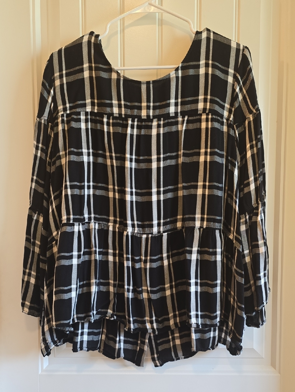 a.n.a Black and White Plaid Peplum Tunic
